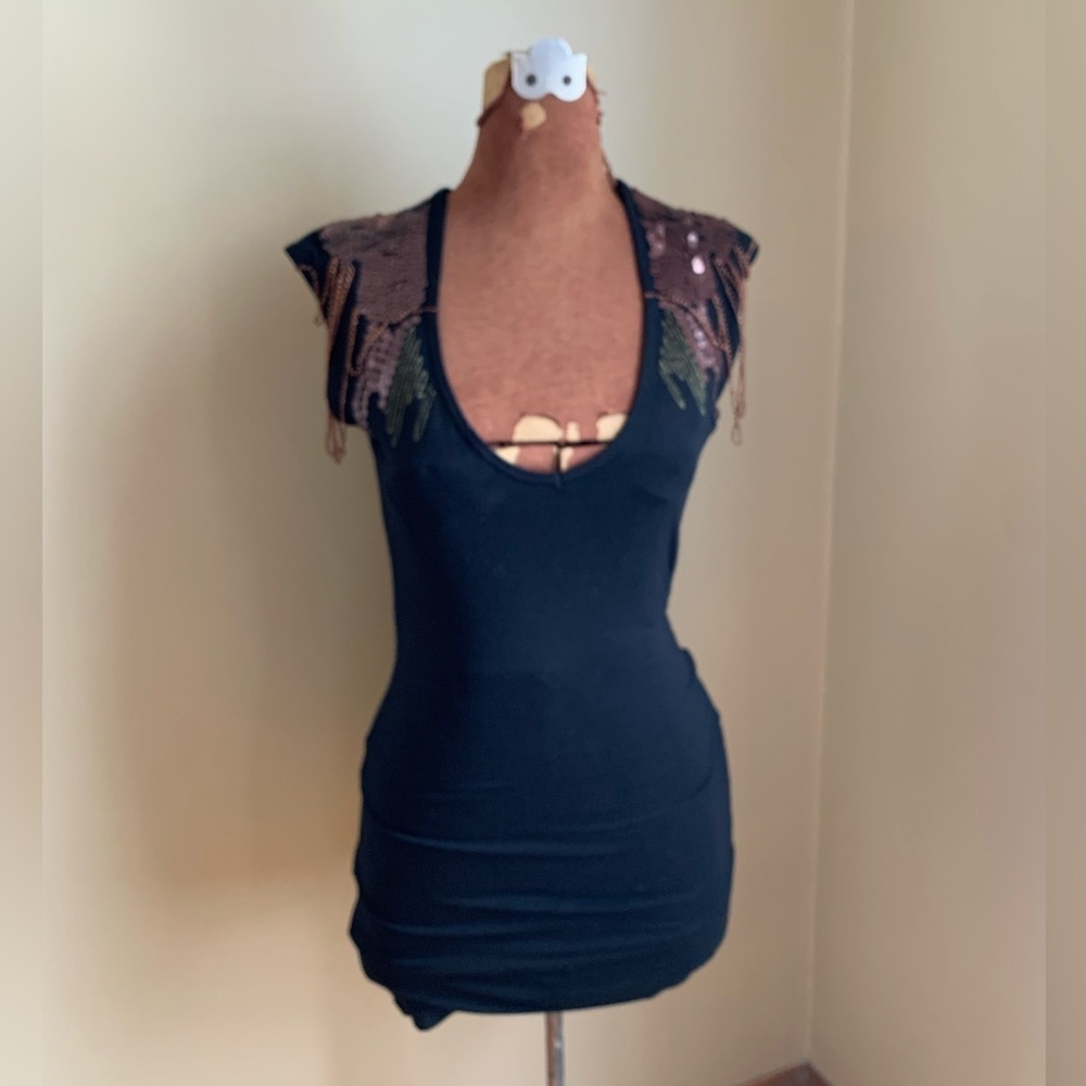 Alythea little black dress, sequins and fringe dress festival